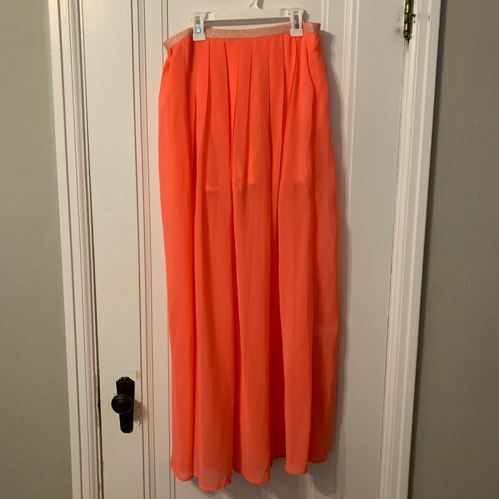 Coral maxi skirt with sheer overlay